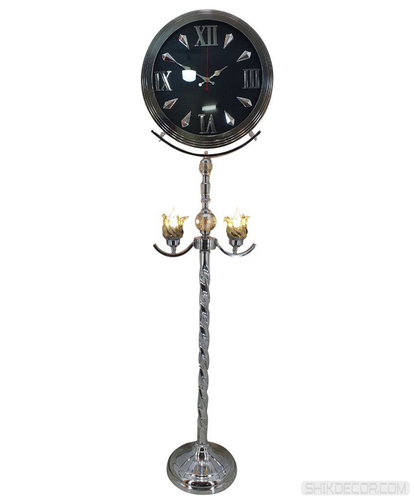 ساعت ایستاده فلزی تک پایه رنگ سیلور