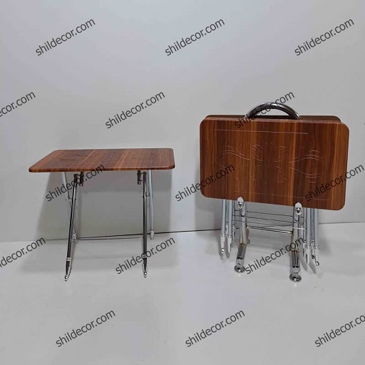 میز عسلی تاشو (چمدانی) پایه فلزی رنگ نسکافه ای