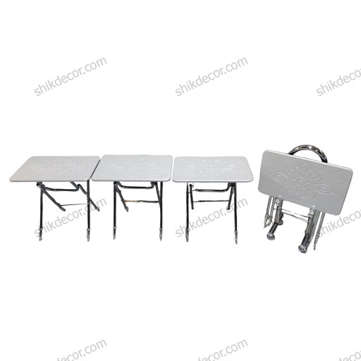 میز عسلی تاشو (چمدانی) پایه فلزی رنگ سفید صدفی شیک دکور