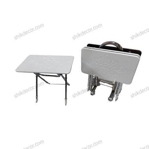 میز عسلی تاشو (چمدانی) پایه فلزی رنگ سفید