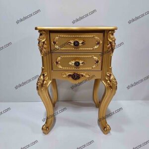 میز تلفن دو کشو چوبی مدل کلاسیک