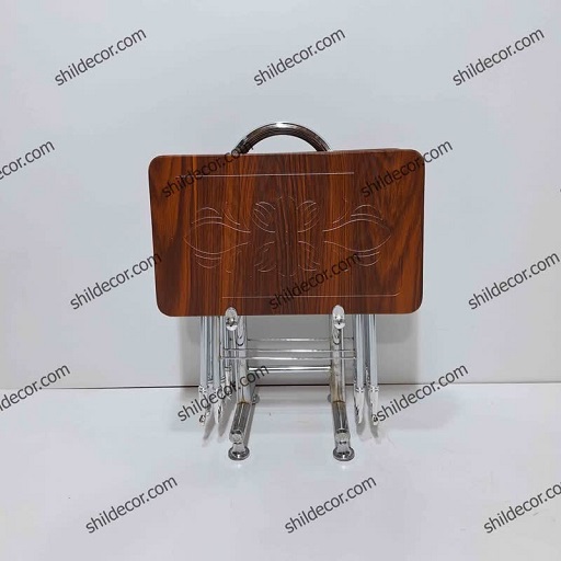 میز عسلی تاشو (چمدانی) جلو مبلی پایه فلزی صفحه بزرگ 4 عددی شیک دکور