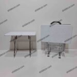 میز عسلی تاشو (چمدانی) جلو مبلی پایه فلزی صفحه بزرگ 4 عددی سفید