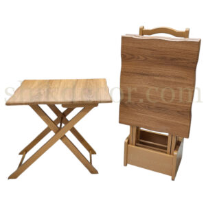 میز عسلی تاشو چمدانی وکیوم پایه چوبی خودرنگ چهار عددی