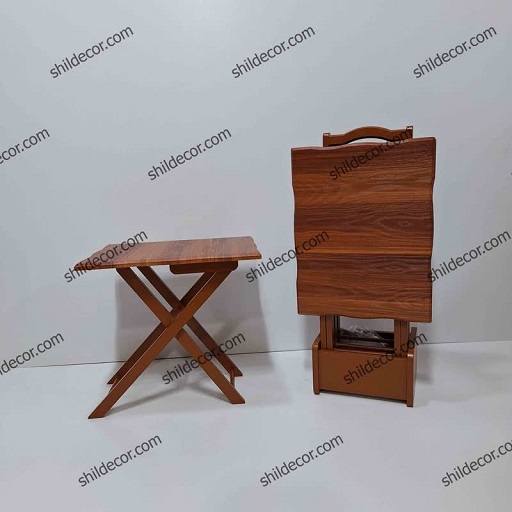 میز عسلی تاشو چمدانی وکیوم پایه چوبی قهوه ای چهار عددی