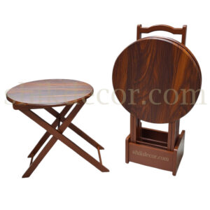 میز عسلی تاشو چمدانی وکیوم پایه چوبی دایره چهار عددی