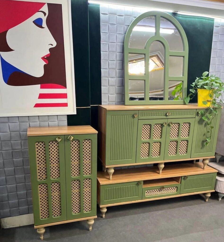 ست آینه و کنسول مدل حصیری گنبدی