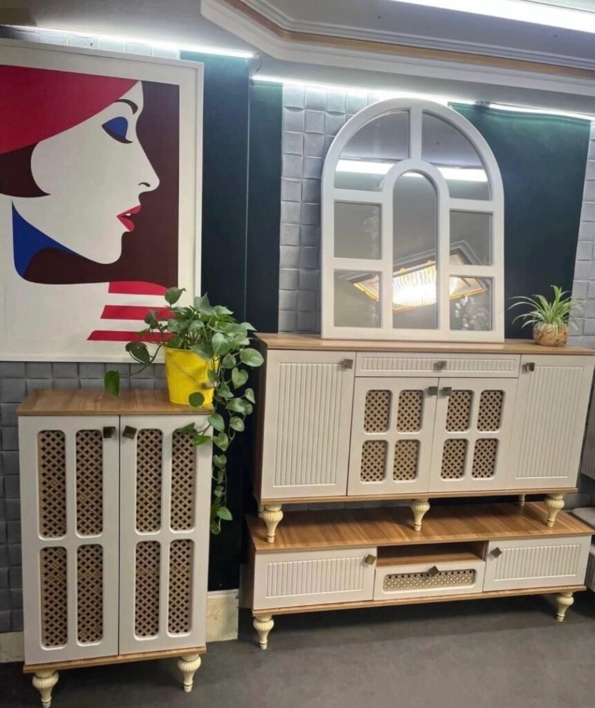 ست آینه و کنسول مدل حصیری گنبدی