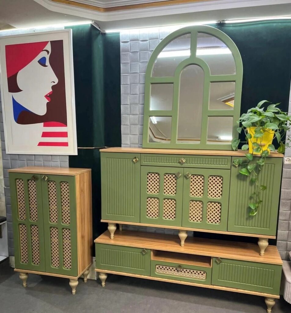 ست آینه و کنسول مدل حصیری گنبدی