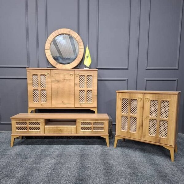 ست آینه و کنسول مدل پنجره ای حصیری