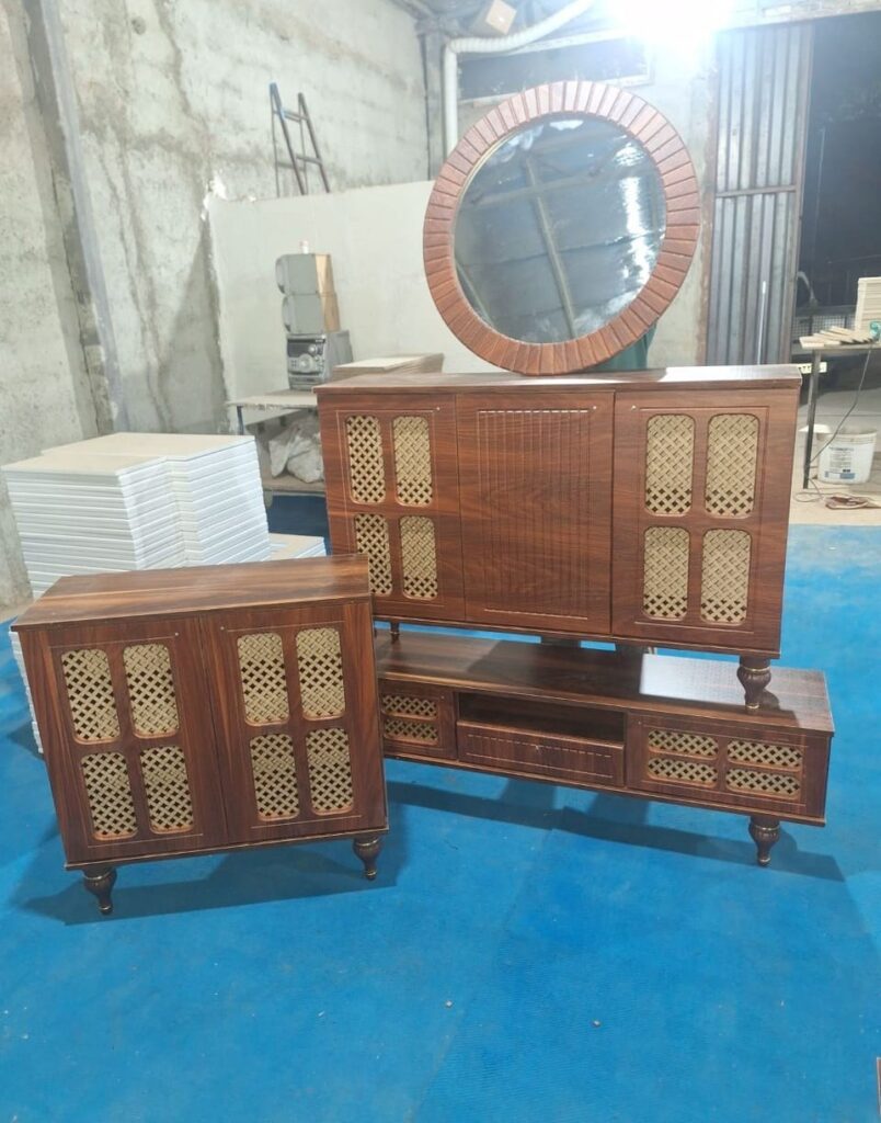 ست آینه و کنسول مدل پنجره ای حصیری